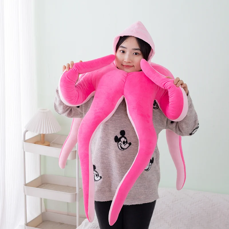 120CM Giant Plush Funny Pink Octopus Hat&Cloak Toys Double Sided Wearable Clothes Cuttlefish Mantle Cosplay Props For Kids Gifts