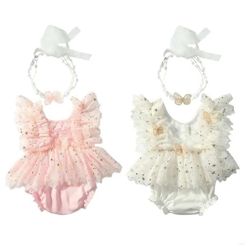 

19qf Новорожденные Фотография Кружевая бабочка наряд полиэстер девушки фотосессия Румпер