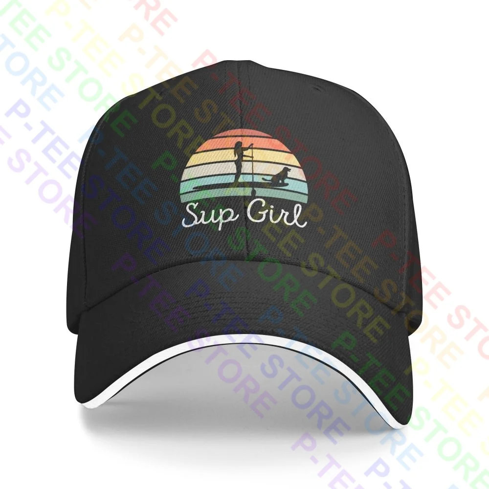 Sup Girl Paddleboarding Dog Canine Paddle Boarding Wife Sandwich Cap Baseball Cap Trucker Hat Print