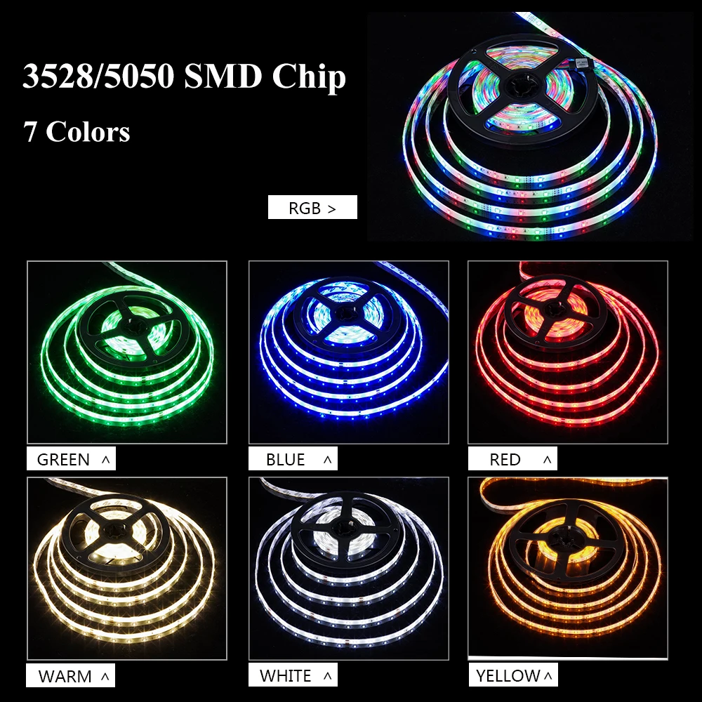 3528/5050 Flexible LED Strips Ribbon RGB Colored Neon Lights Diode Tape for Home Room Garden Wall Ambient Decor Car Backlight