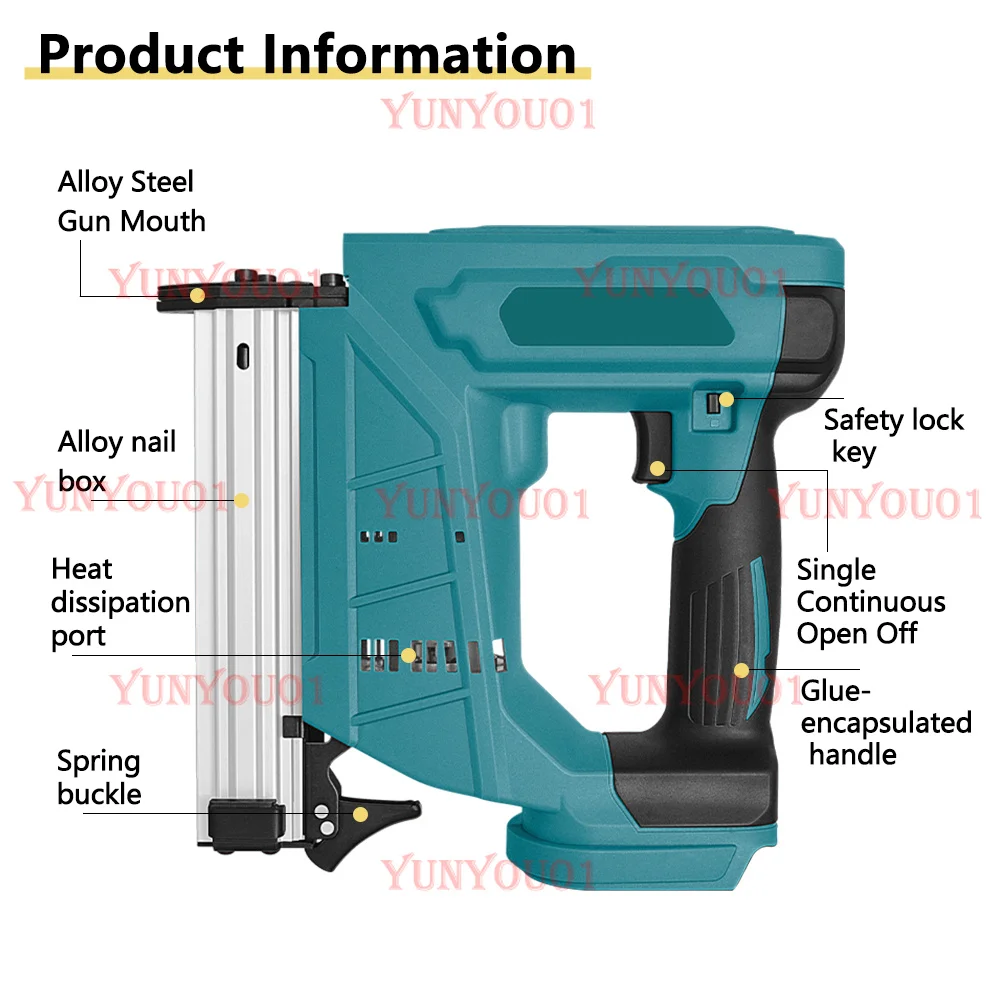 Cordless Electric Nail Gun Rechargeable Electric Straight Nail Gun Tacker Stapler Woodworking Power Tool For Makita 18V Battery