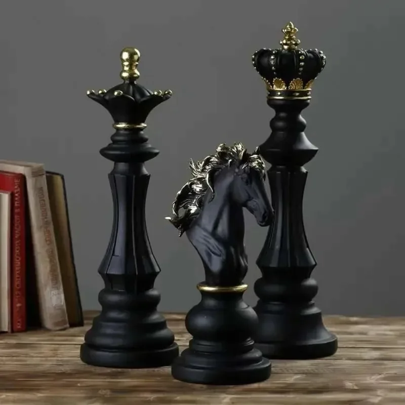 Resin Retro Chess Figurines - King & Knight Sculptures for Home & Living Room Desktop Decor