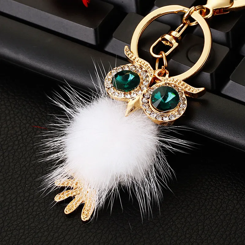 New Design Crystal Plush Owl Keychain Full Rhinestone Key Ring Key Holders For Women Bag Accessories Cute Animal Car Key Chain view 6