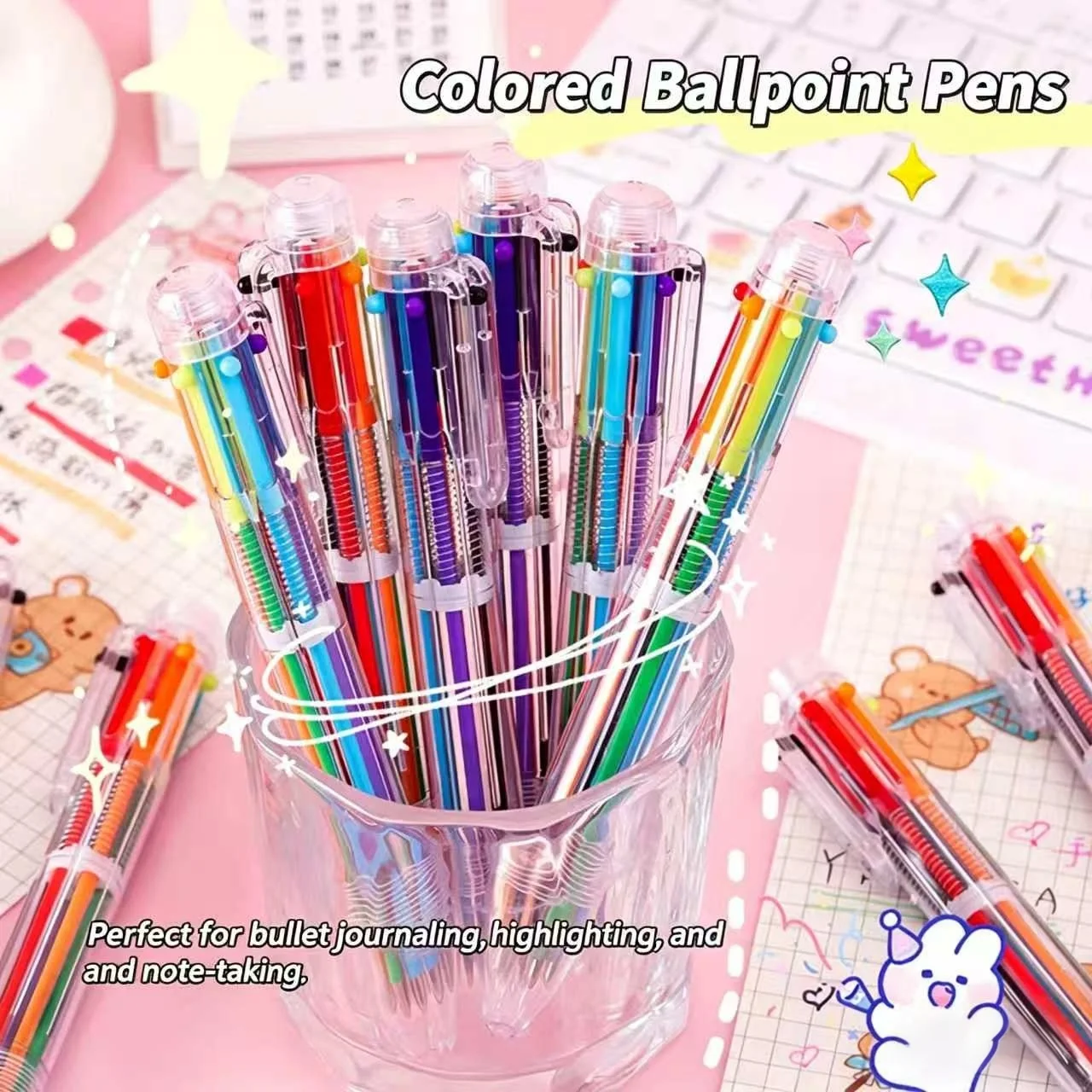 6-Farben Transparenter Kugelschreiber – Mehrfarbiger Ölbasiierter Stift für Schüler-Journaling, Graffiti