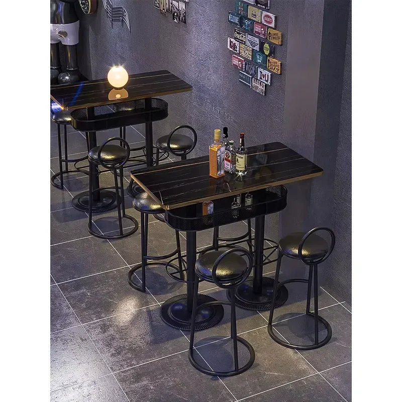 Custom-Made Industrial Retro Bamboo Bar High Chairs and Small Tavern Table and Chair Set