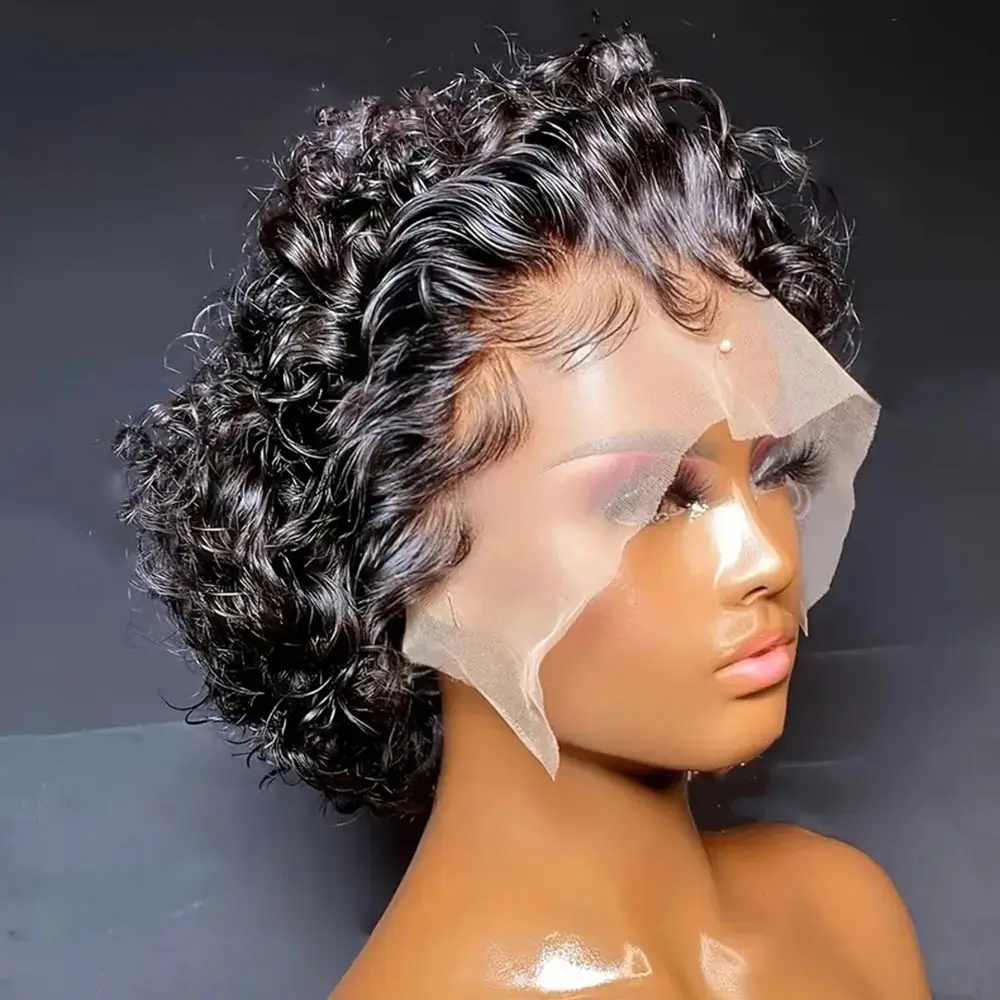 

Дешевый 13x4 кружевной вьющийся парик с стрижкой пикси, натуральный бразильский 150% плотность, вьющийся парик из человеческих волос пикси для чернокожих женщин