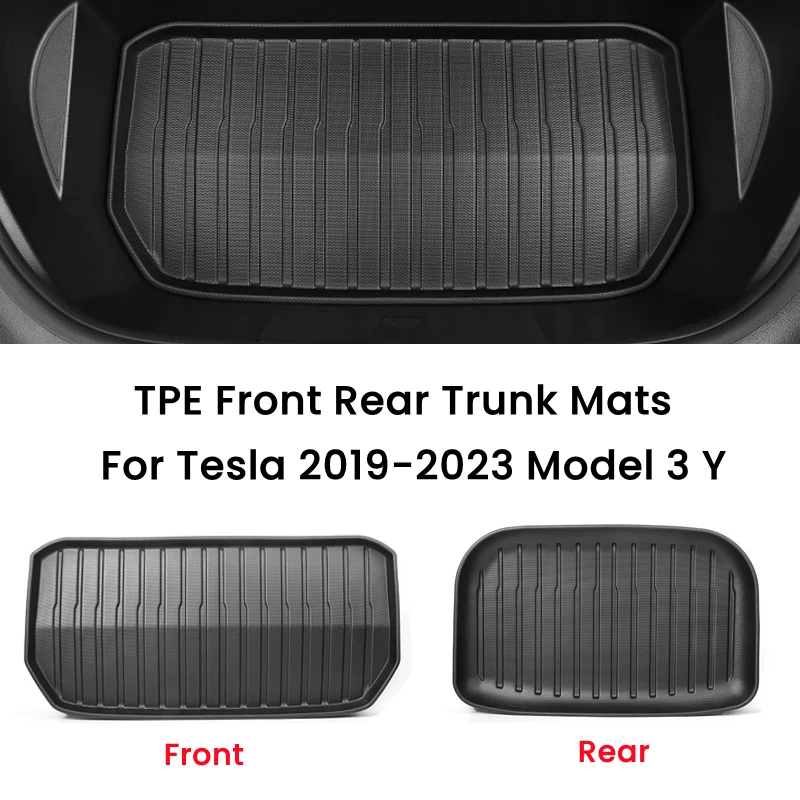 for Tesla Model 3 / Y Front Rear Trunk Mats Upgrade TPE Lower Storage Box Pads Protective Cover Cargo Liner Trunk Tray Floor Mat