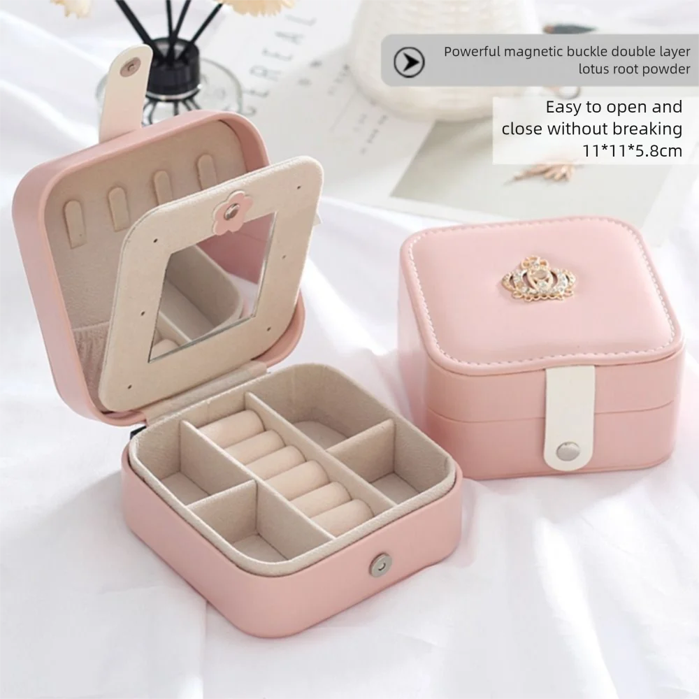 

Multi-function PU Jewelry Storage Box Dustproof Large Capacity Trinkets Storage Organizer Pink Simple Jewelry Display Case Women