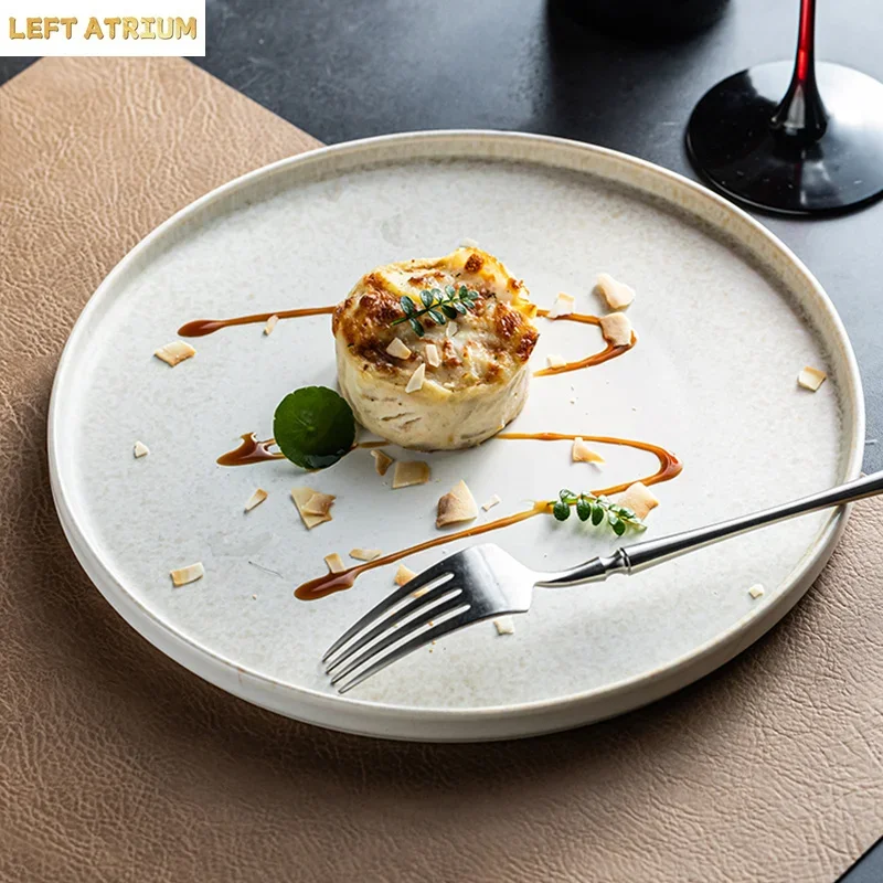 Kiln Changes Ceramic Steak Plate Vintage Round Cake Plate Dessert Pasta Plate Salad Plates Serving Plates Restaurant Tableware 4