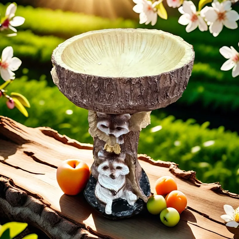 Cartoon Raccoon Tree Stump Bird Feeding Device Rural Home Entrance Desk Can Put Keys Coin Ornament