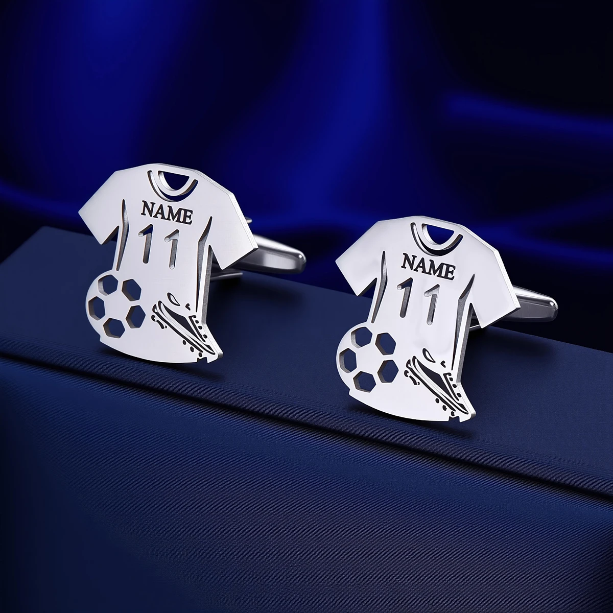 

Мужские запонки из футбольного джерси по индивидуальному заказу, костюмная рубашка на заказ, пуговицы из нержавеющей стали, спортивные ювелирные изделия, подарки