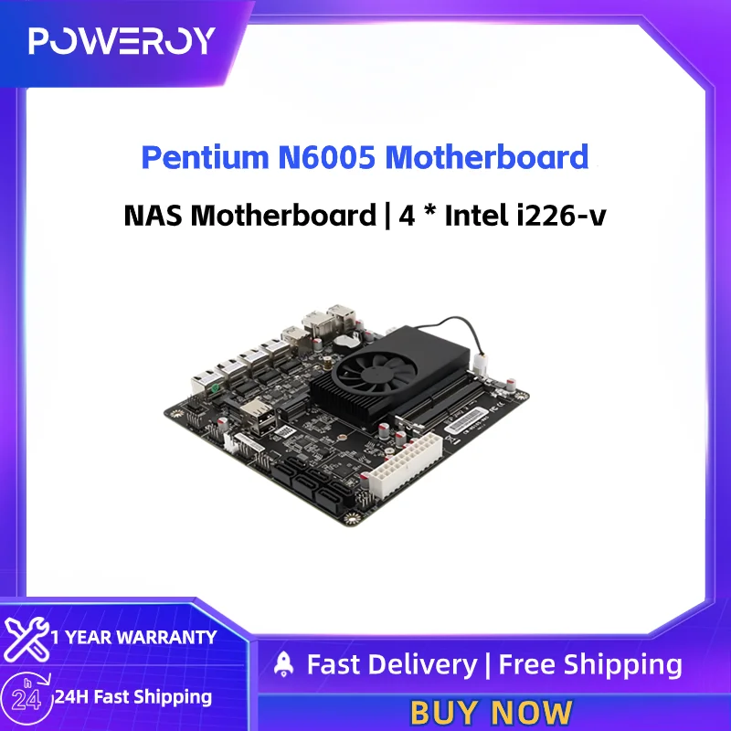 Pentium N6005 NAS Motherboard 4x Intel i226-V 2.5G NVMe Six SATA3.0 2*DDR4 17x17CM Mini ITX mainboar HD DP Firewall Soft Routing