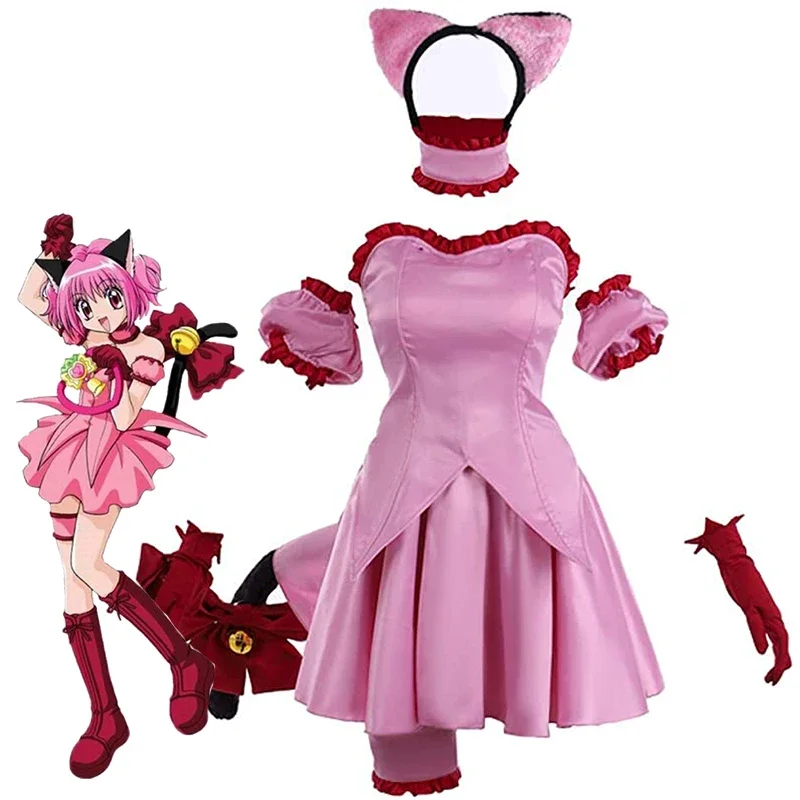 Tokyo Mew Mew Momomiya Ichigo Cosplay Kostuum Accessoires Volledige Set Kat Meisje Momomiya Ichigo Roze Jurk Uniform Pak MS47157