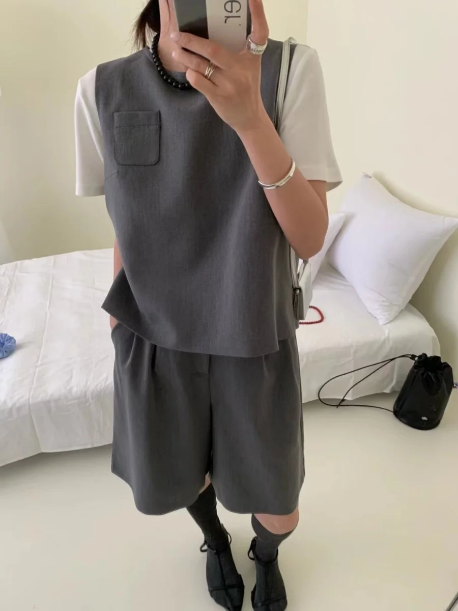 

Комплект Wuli Early Spring: женский жилет и шорты, высокое качество, модный, для повседневной носки, укороченный фасон