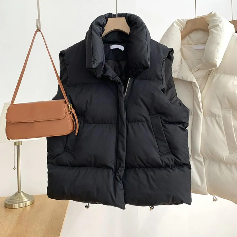 Thickened Vest Coat Outwear Thickened Vest Coat with Stand Collar Zipper Placket Pockets Autumn Winter Women's Fashion Women