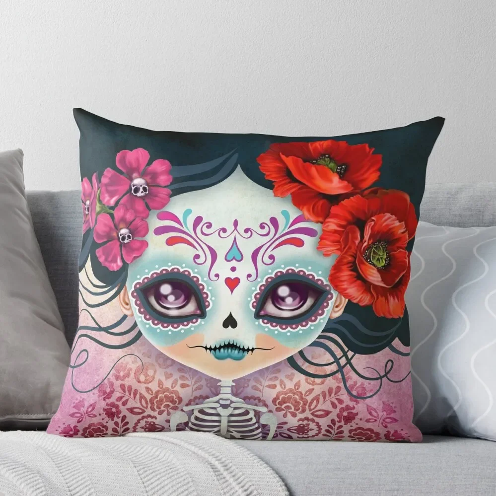 Amelia Calavera - Sugar Skull Throw Pillow Cushion Child Sofa Cover