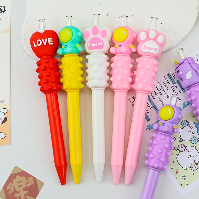

12 шт., креативная мультяшная забавная шариковая ручка с черными чернилами, декомпрессионная ветра, милая хлопковая массажная ручка, студенческие канцелярские принадлежности