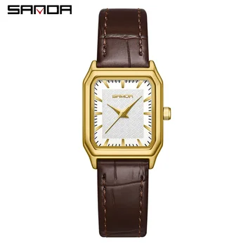 Sanda 1121 Trendy elegant design rectangular dial waterproof quartz movement business women new arrival Analog wrist watch