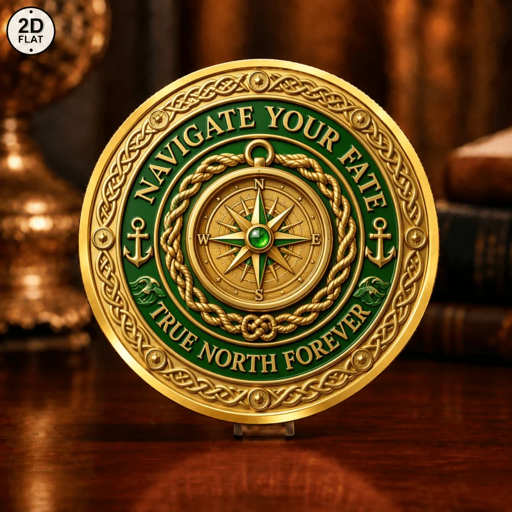 1pc King of The Realm Lion Metal Commemorative Coin 2D UV Print True North Forever Compass Challenge Coin Inspirational Gifts