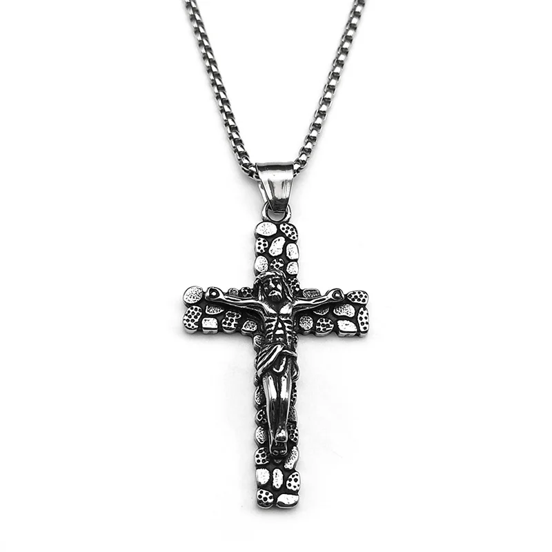 Colliers avec pendentifs croix Crucifix de jésus chrétien en acier inoxydable pour hommes et femmes, chaîne de couleur or, amulette, bijoux