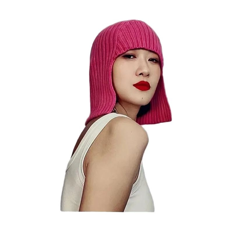 Hot Girl Perücke Strickmütze für Damen, warmer Gehörschutz für Herbst und Winter, Kopfbedeckung, modische Wollmütze im Einkaufsstil – Detail 23
