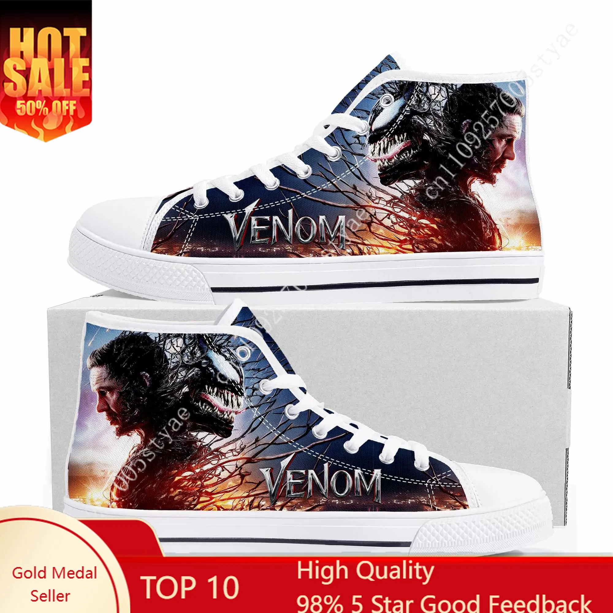 Venom Marvel Eddie Brock High Top High Quality Sneakers Mens Womens Teenager Canvas Sneaker Tailor-made Couple Shoes