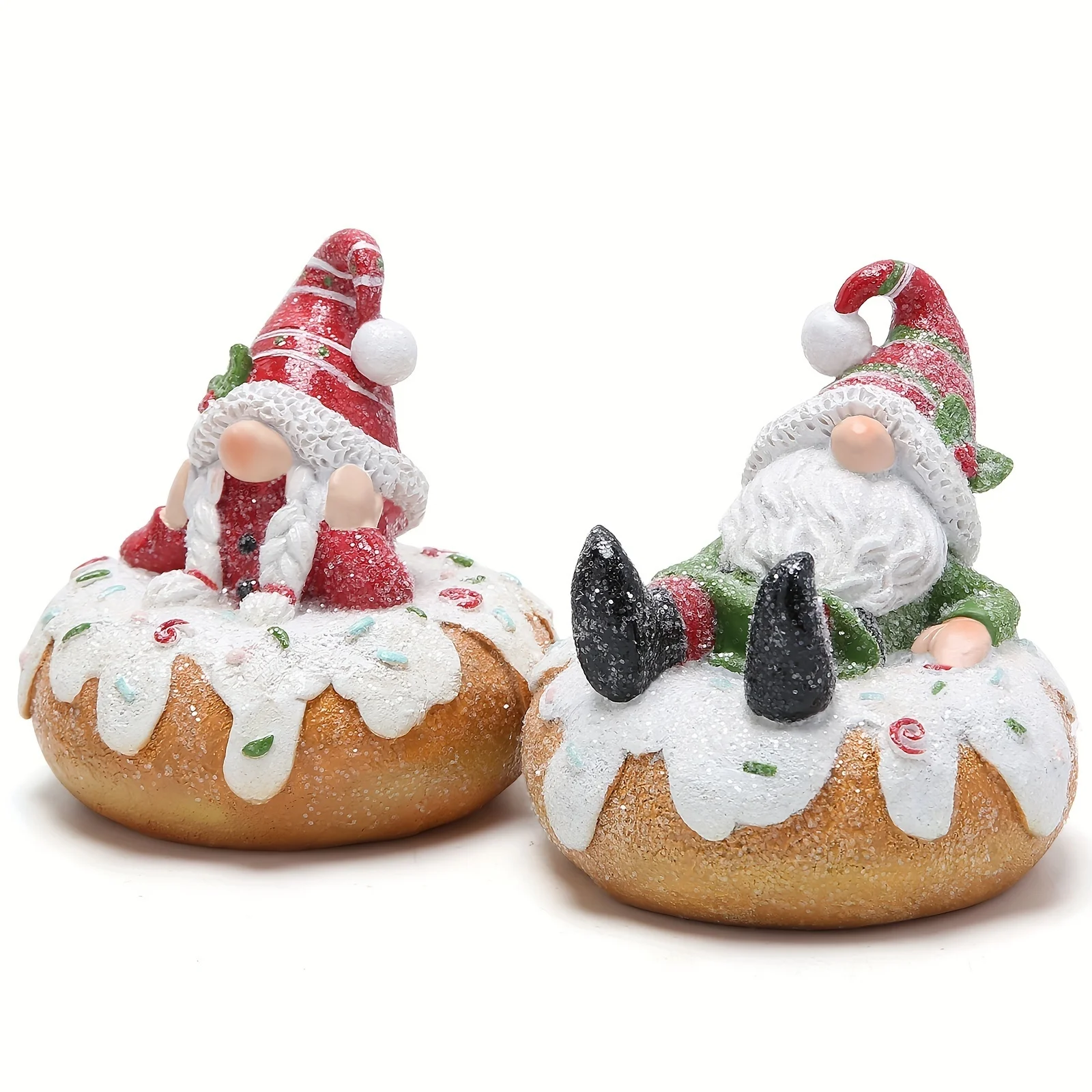 Huo Duo Cute Dwarf Santa Claus Elf Design, Frost Doughnut Base, Perfect For Home Decoration, Christmas Tree And Gifts - Two