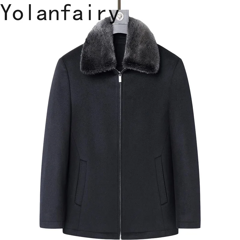 

YOLANFAIRY 2025 Высококачественная кашемировая куртка из 91,5% шерсти 8,5% Мужская зимняя роскошная куртка с подкладкой из цельного норкового меха Мужские куртки из натурального меха Пальто