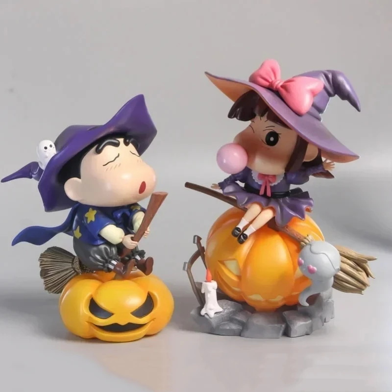 

New 17cm Pvc Crayon Shin-chan Pumpkin Halloween Magic Figure Can Light Up Cute Girl Birthday Gift Model Ornament Gifts