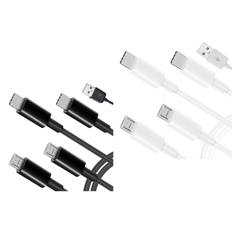 50cm 4-in-1 Charging Solution - USB to Double Type-C and Dual-micro USB Charging Cable Cord for Cell Phones Powerbanks