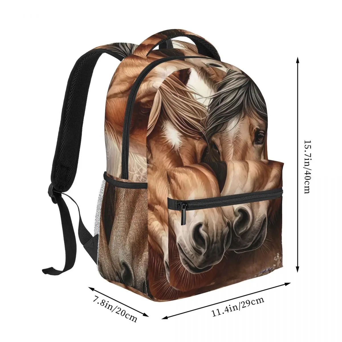 Retro Aesthetic Student Backpack Center Desert Horse Cactus Flower Watercolor Western Brown Green Purple Trendy Bookbag Picnic
