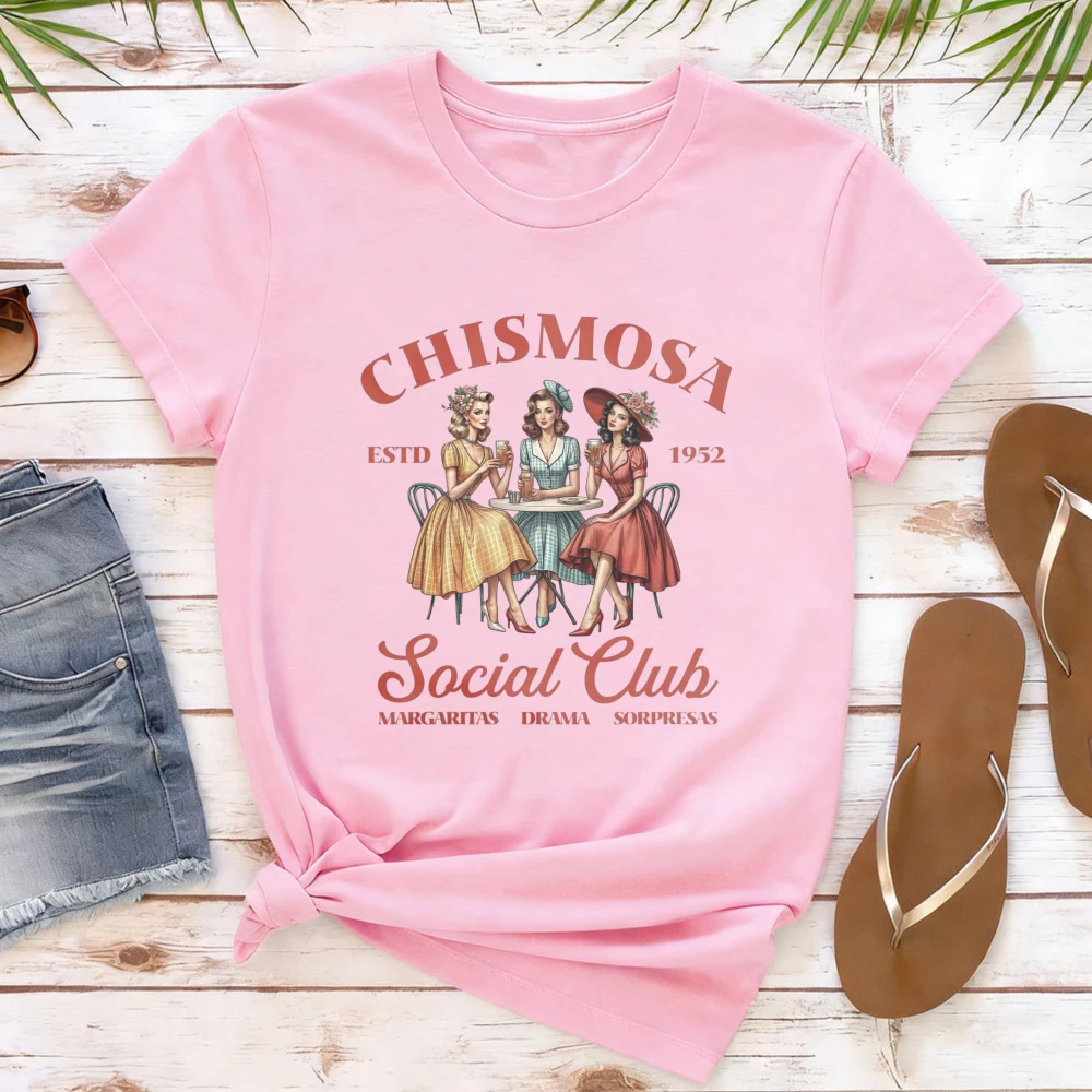 Chismosa Social Club Shirt Latina Chisme Tee Funny Gift for Latina Trendy Hispanic Tshirt Retro Mexican Women Casual Shirts