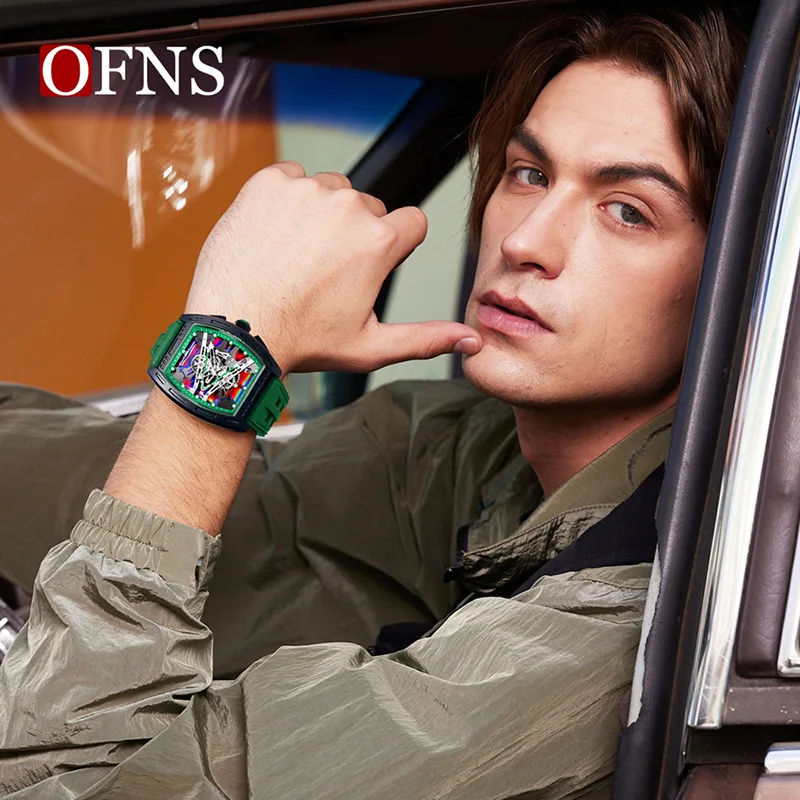 OFNS منتج جديد 1209 ساعة رياضية رجالية عصرية ليزر فانتوم مينا مضيئة 5ATM يوميا مقاوم للماء ساعة عمل كوارتز