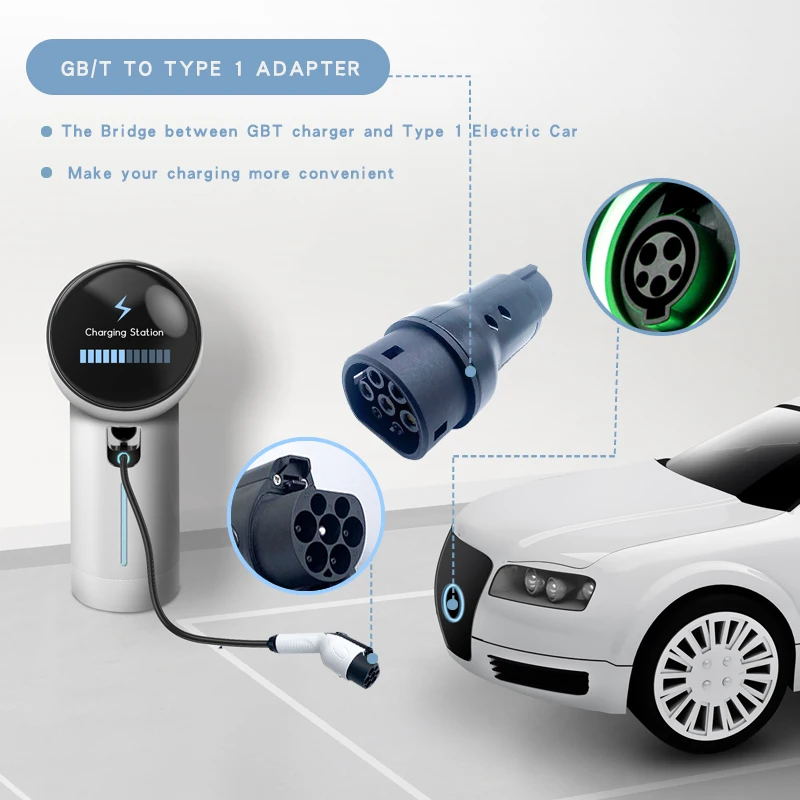 32A 7.4KW EV Station gbt ตัวเมียแปลงเป็นอะแดปเตอร์ตัวเมียแบบ1สำหรับรถยนต์ไฟฟ้ายุโรป