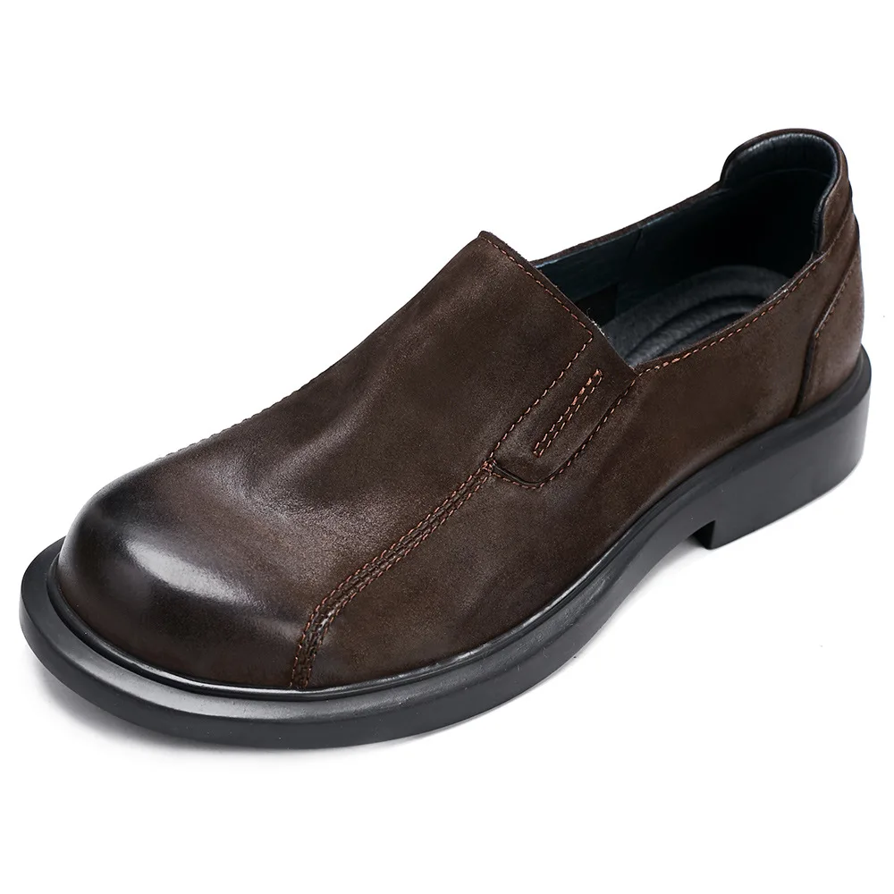 Soft Bottom British Men Business Casual Shoes Round Head Handmade Shoes Genuine Leather Breathable Cowhide Shoes for Men