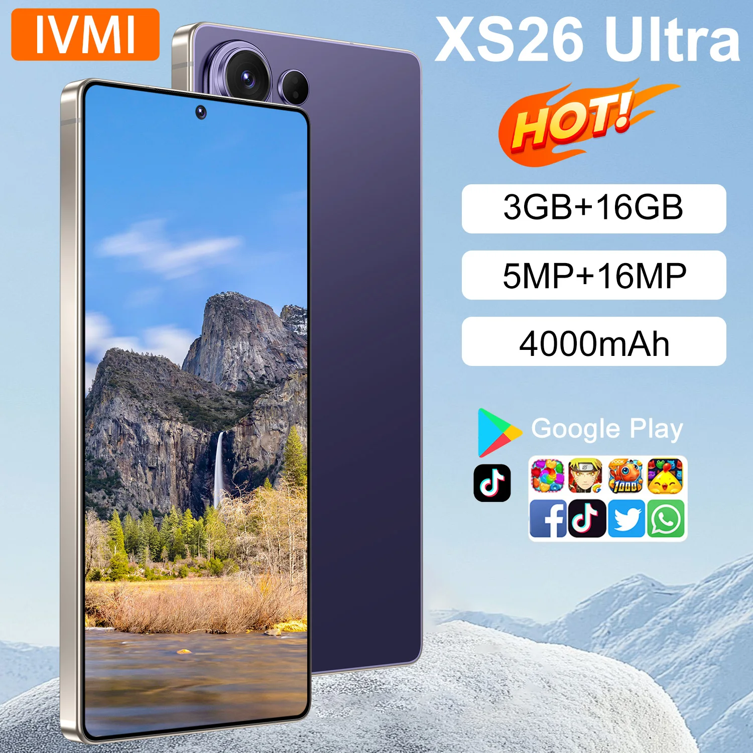 IVMI Global XS26 Ultra Smartphone Android 3GB RAM 16GB ROM, 6.9inch Display Dual SIM Google Play Store Face ID 4G Network Phones