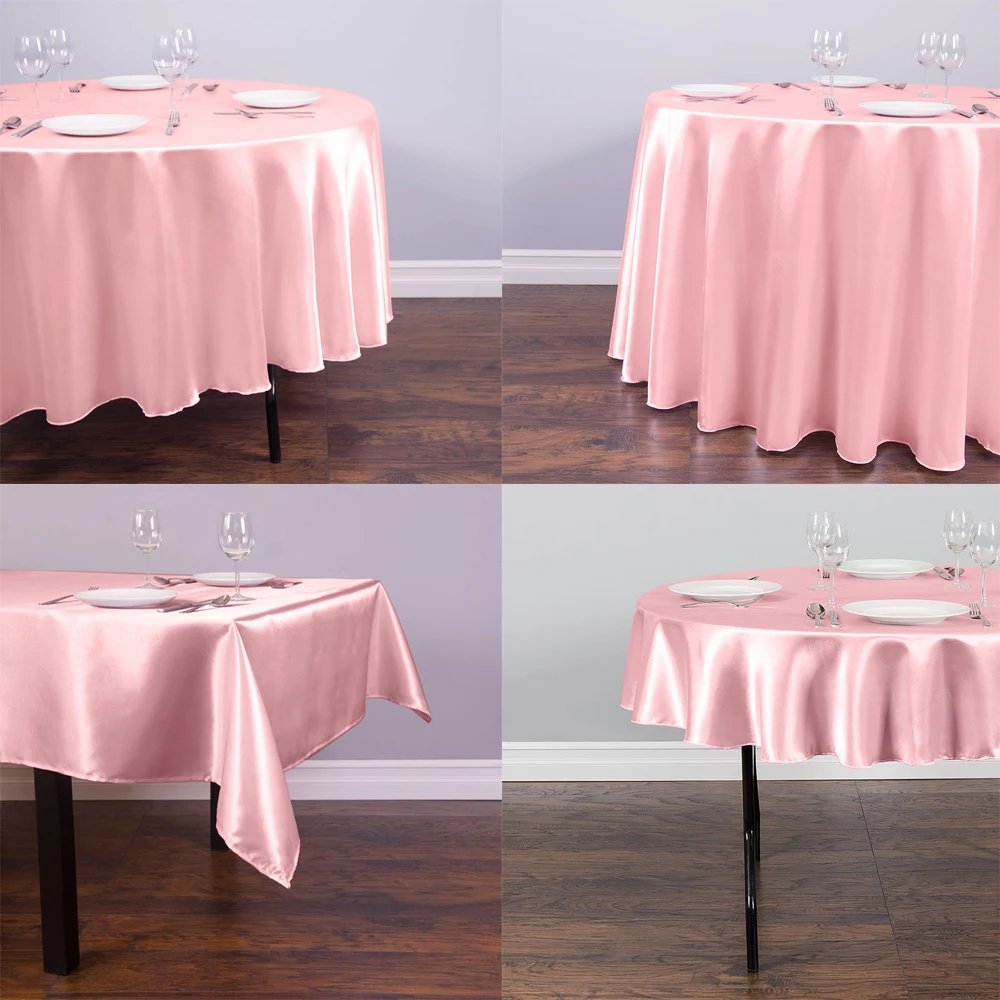 

Pink Series Satin Tablecloths Round Overlay Bright Smooth Fabric Table Cover for Wedding Party Restaurant Banquet Decorations