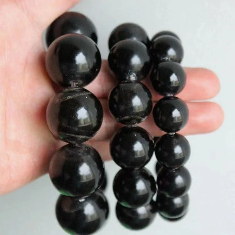 Black Buffalo Horn Buddha Beads Bracelet Horn round Beads Rosary