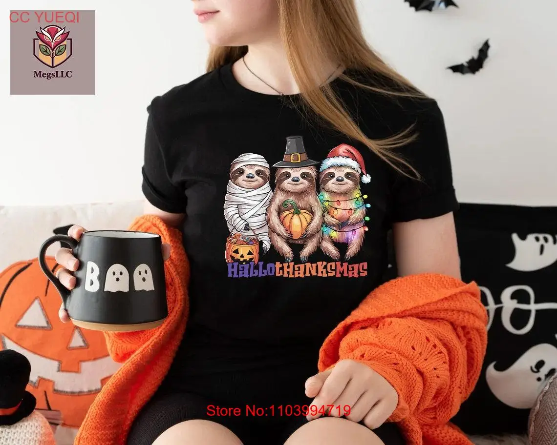 

Забавный ленивец Hallothanksmas футболка Happy Hallothanskmas Holiday Season Рождество Дети Хэллоуин День Благодарения