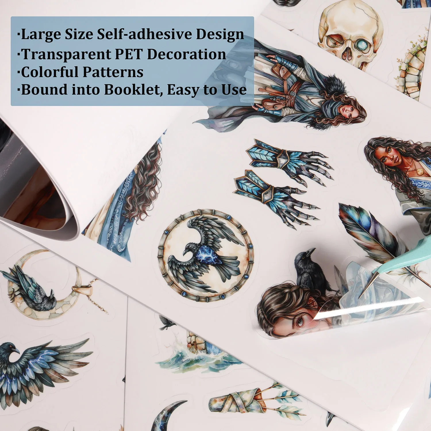 20 Blatt (nicht wiederholbar) großes selbstklebendes Aufkleberbuch aus PET und Papier, für Glasdekoration, Skateboards, Scrapbooking-Zubehör – Detail 5
