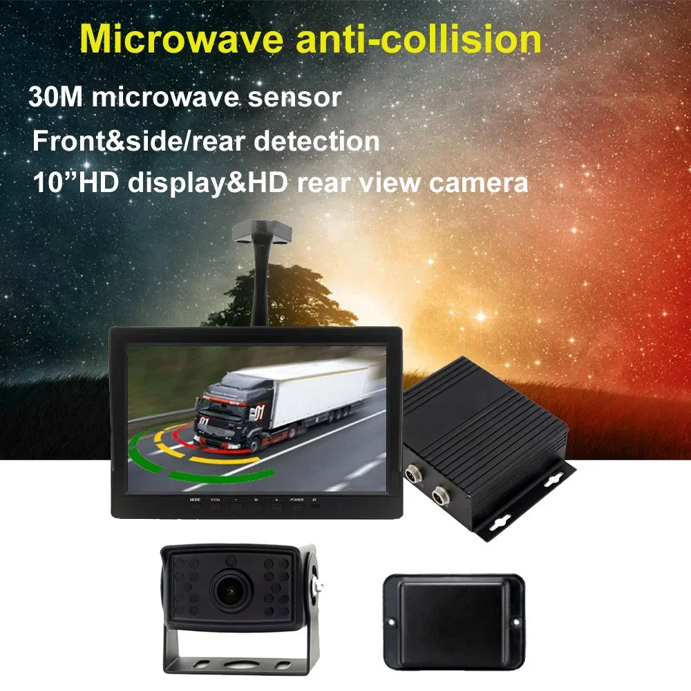 30M detection range millimeter wave microwave radar sensor kit, anti-collision radar system w 10inch display, rear