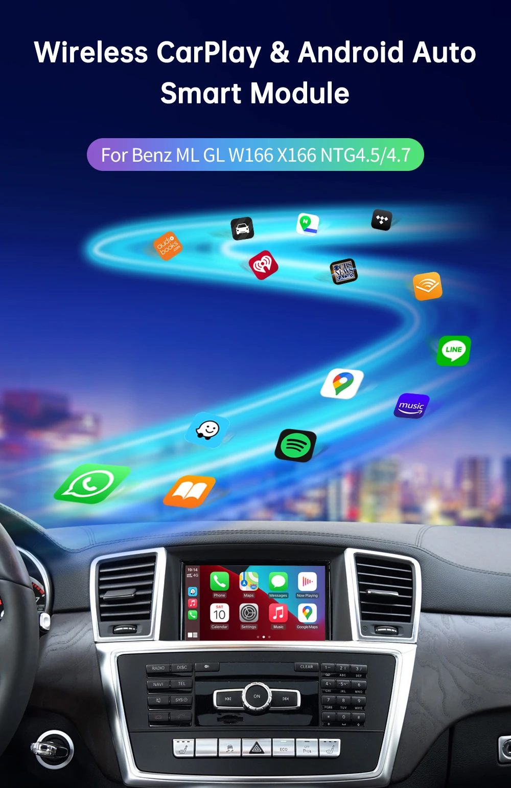 Kabelloses Carplay für Mercedes Benz ml gl w166 x166 ntg4.5/4,7 2013-2015 Android Auto Mirror Link Airplay Auto spielen Bluetooth USB – Detail 1