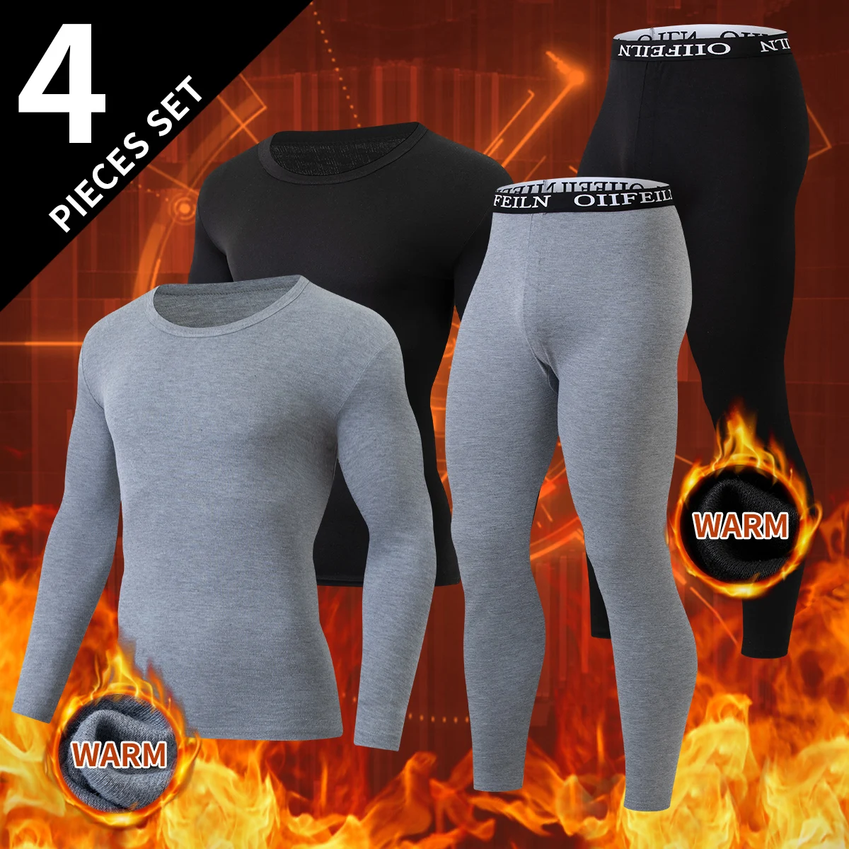 4/2-teiliges Herbst- und Winter-Set für Herren und Jugendliche, einfarbig, klassischer Rundhalsausschnitt, warmes Unterwäsche-Set, bequemes Sport- und Radfahr-Basissortiment