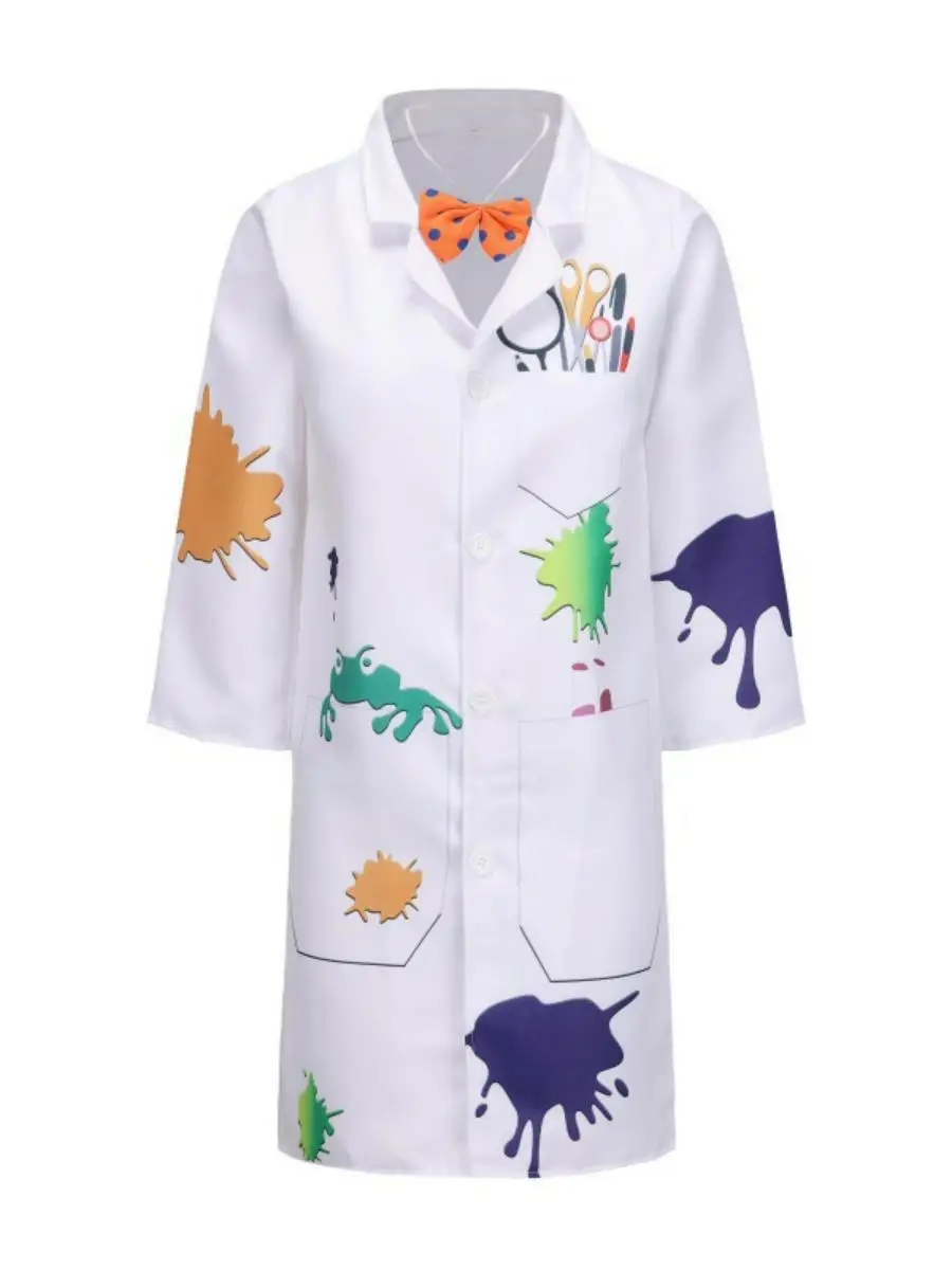 زي هالوين جديد للأطفال، معطف مختبر أبيض للعب الأدوار المجنونة، ملابس أداء للمسرح