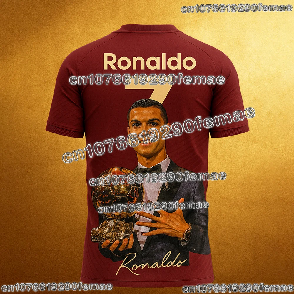 حار بيع رونالدو # تي شيرت 7 لكرة القدم بطباعة ثلاثية الأبعاد للرجال والنساء والأطفال، قميص رياضي للتدريب سريع الجفاف وجيد التهوية #4