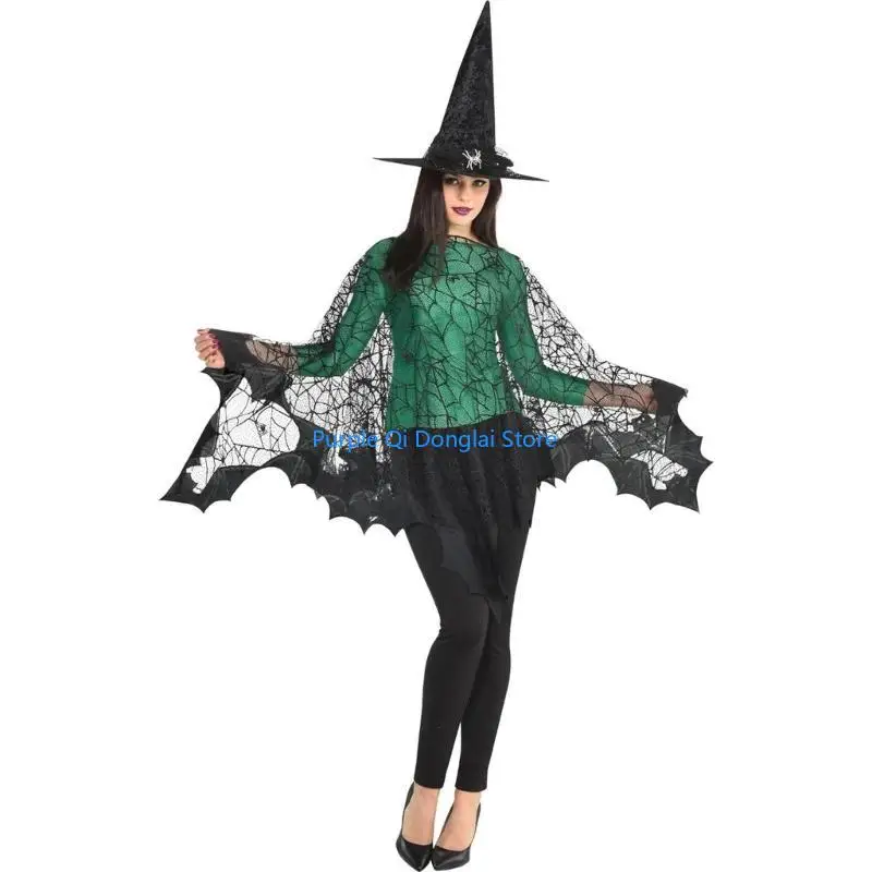 L21E Halloween Party Shawl Lace for Party Proms for Women and Girls Spiders Long Shawl Dark Wrap Shawl for Kids
