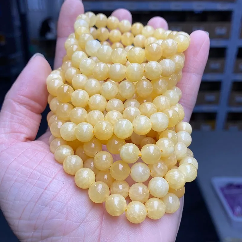 JD 5A Genuine Natural Yellow Jade Beaded Bracelets Women Fashion Round Buddha Stone Elastic Rope Bangles Yoga Jewelry For Gift