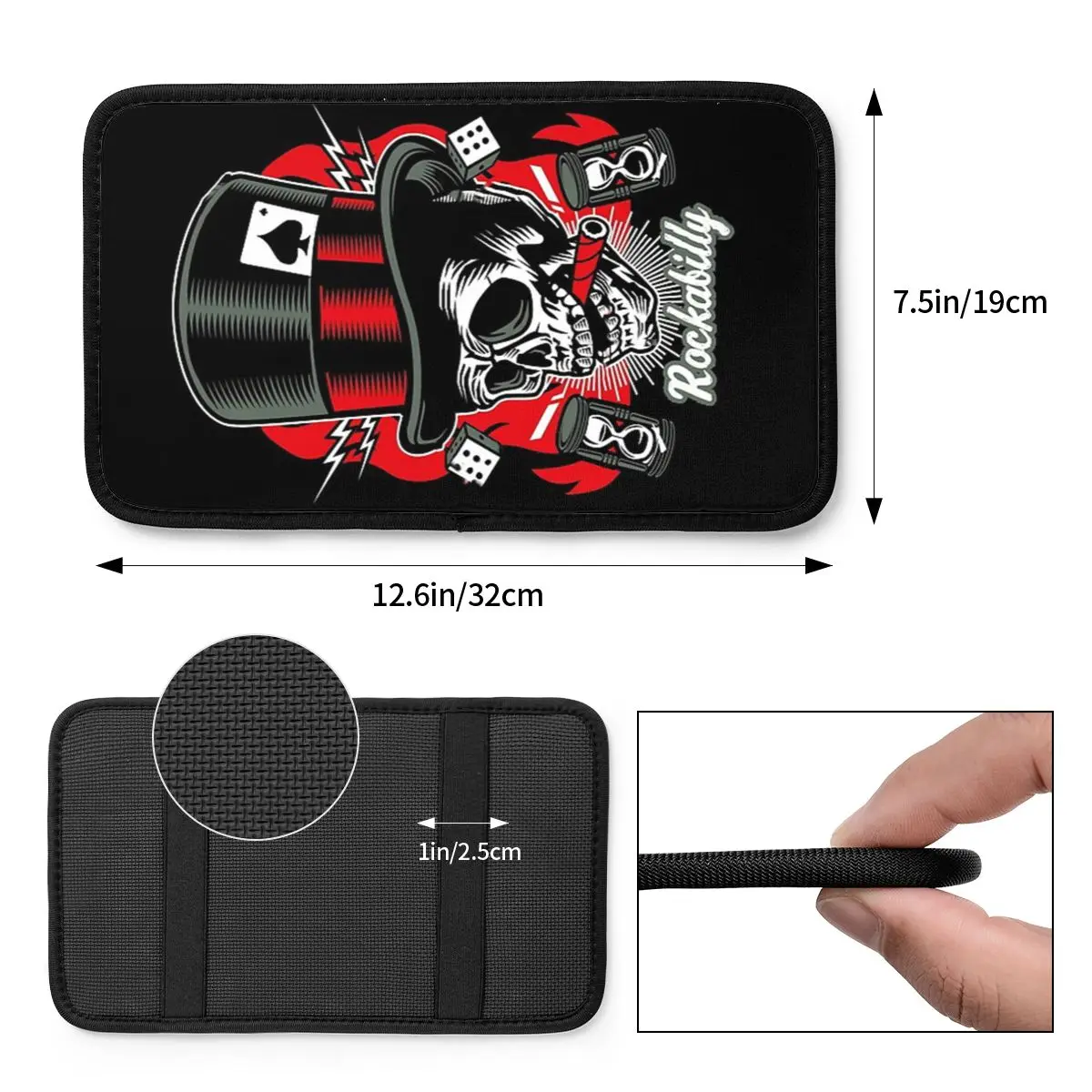 Center Console Pad Rockabilly Skull Biker Car Armrest Cover Mat Rock Roll Heavy Metal Auto Accessories Storage Box Pad Cushion