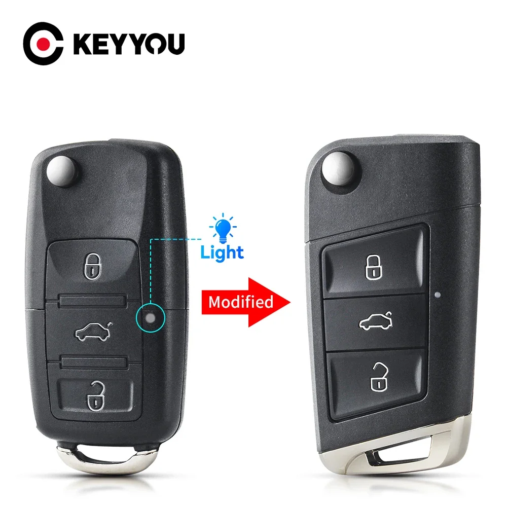 

KEYYOU Modified 3 Buttons Remote Flip Folding Car Key Shell Case For VW Golf Passat B5 B6 Polo Touran Jetta Seat Skoda