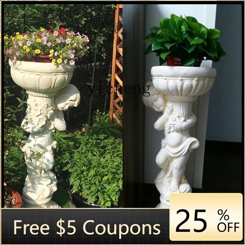 LYY  European Garden Balcony Floor Decoration Flower Ornament Garden Outdoor Relief Tall Flower Pot